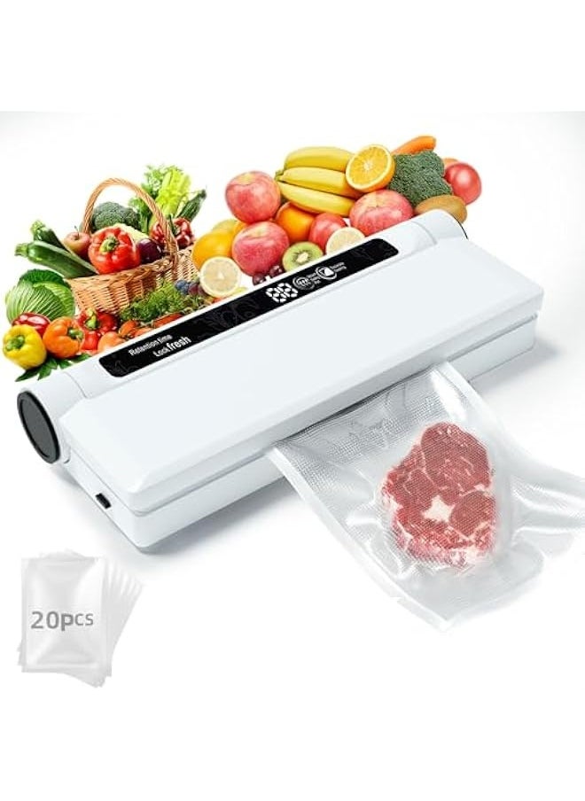 Vacuum Sealer, Food Saver Vacuum Sealer Machine with 20 Food Preservation Bags One-touch Automatic Vacuum Sealer for Food, Digital Display Vacuum Sealing and Independent Sealing Function