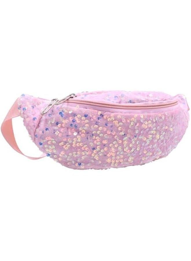 Women Girls Waist Bag Fanny Pack Shiny Sequin Waist Pouch Chest Crossbody Belt Bags Adjustable for Sports Daily,Pink A#