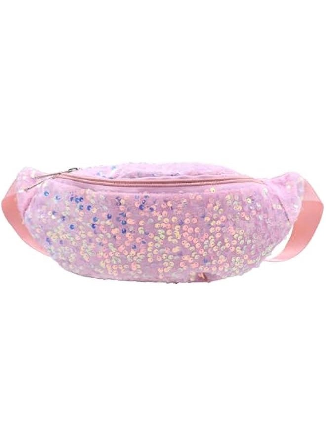 Women Girls Waist Bag Fanny Pack Shiny Sequin Waist Pouch Chest Crossbody Belt Bags Adjustable for Sports Daily,Pink A#