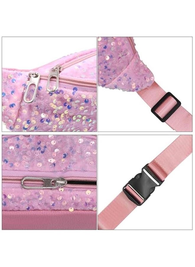 Women Girls Waist Bag Fanny Pack Shiny Sequin Waist Pouch Chest Crossbody Belt Bags Adjustable for Sports Daily,Pink A#