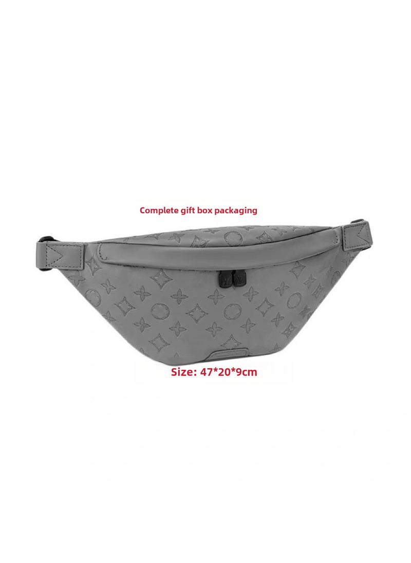 Trendy Leather Chest Bag for Men M46108 gray embossed