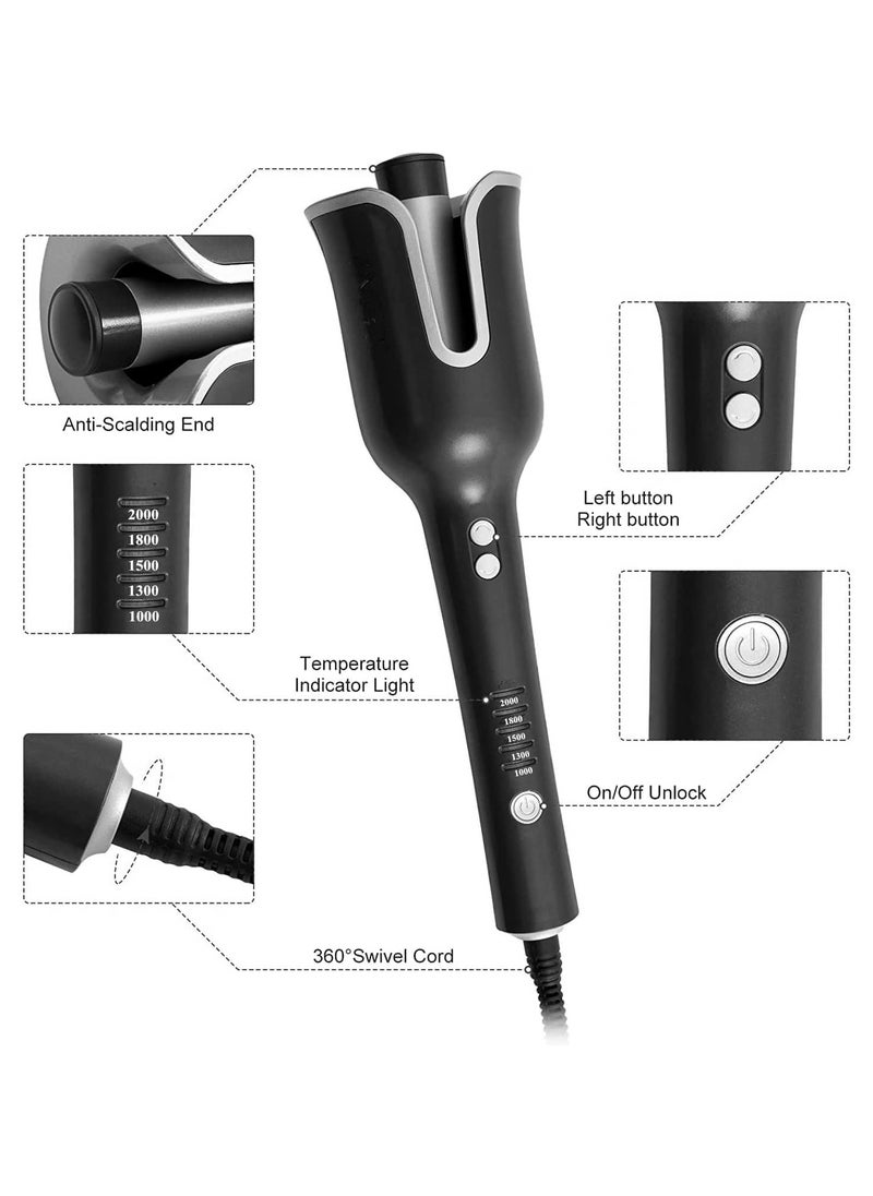 RE-2082 Auto Hair Curler Automatic Curling Iron Wand Professional Curling Wand Rotating Fast Heating for Women Mid Length to Longer Hair - Black.