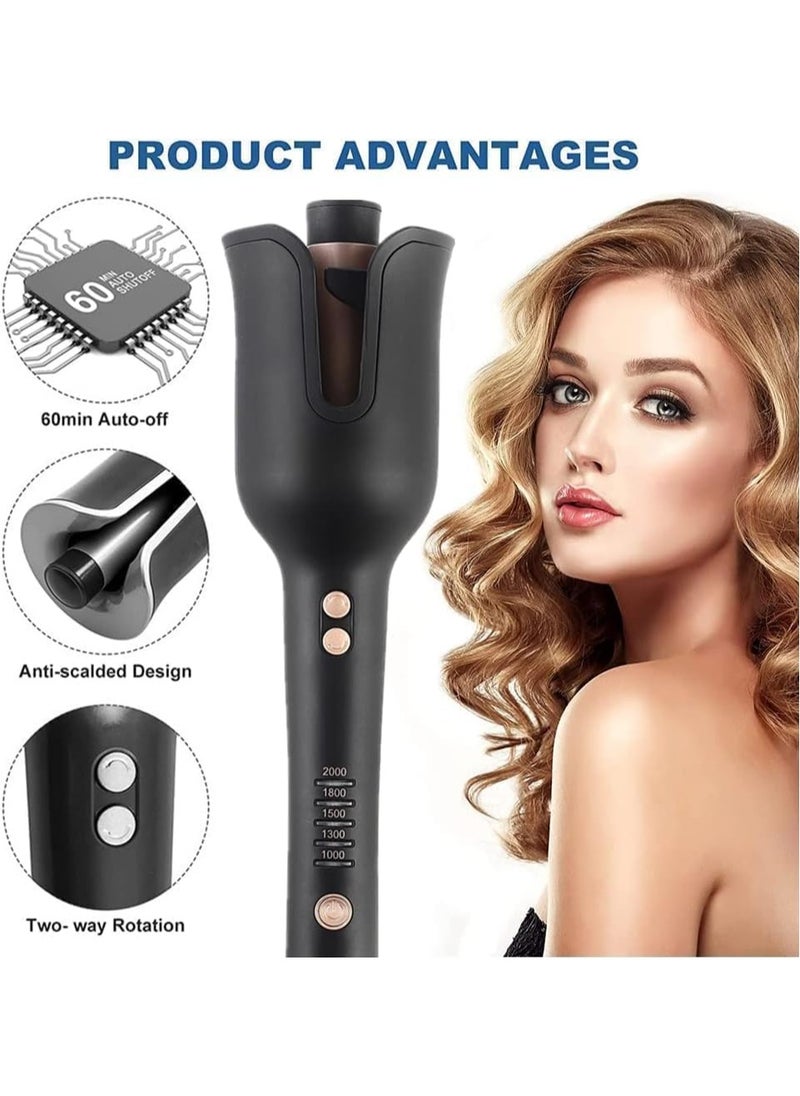 REBENUO RE-2082 Auto Hair Curler Automatic Curling Iron Wand Professional Curling Wand Rotating Fast Heating for Women Mid Length to Longer Hair (Black)