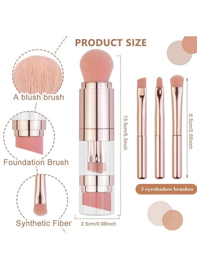 5 In 1 Makeup Brush Set, Includes Foundation Brush, Face Brush, Lip Brush, Eyeshadow Brush And Eyebrow Brush, Travel Portable Mini Cosmetic Make Up Brushes Kits