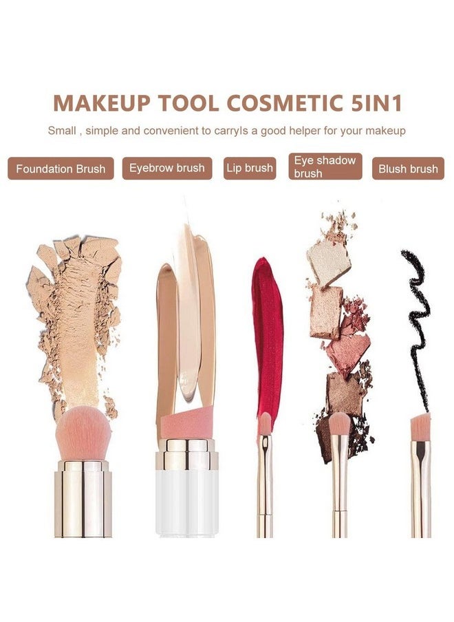 5 In 1 Makeup Brush Set, Includes Foundation Brush, Face Brush, Lip Brush, Eyeshadow Brush And Eyebrow Brush, Travel Portable Mini Cosmetic Make Up Brushes Kits