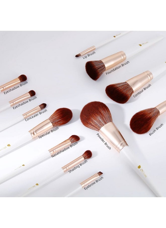 Makeup Brushes With Case 12Pcs Makeup Brush Set Premium Synthetic Foundation Powder Concealers Blending Eye Shadows Face Make Up Brushes (White Gold)