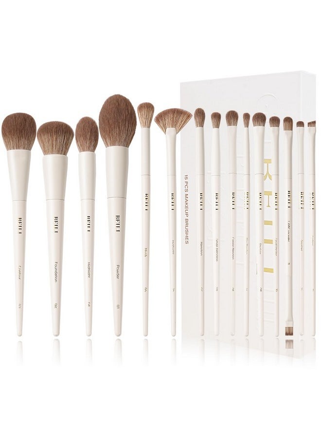 Makeup Brush Set 15Pcs Labeled Makeup Brushes Premium Synthetic Foundation Powder Contour Blush Concealers Eye Shadow Eyeliner Blending Face Brush Set