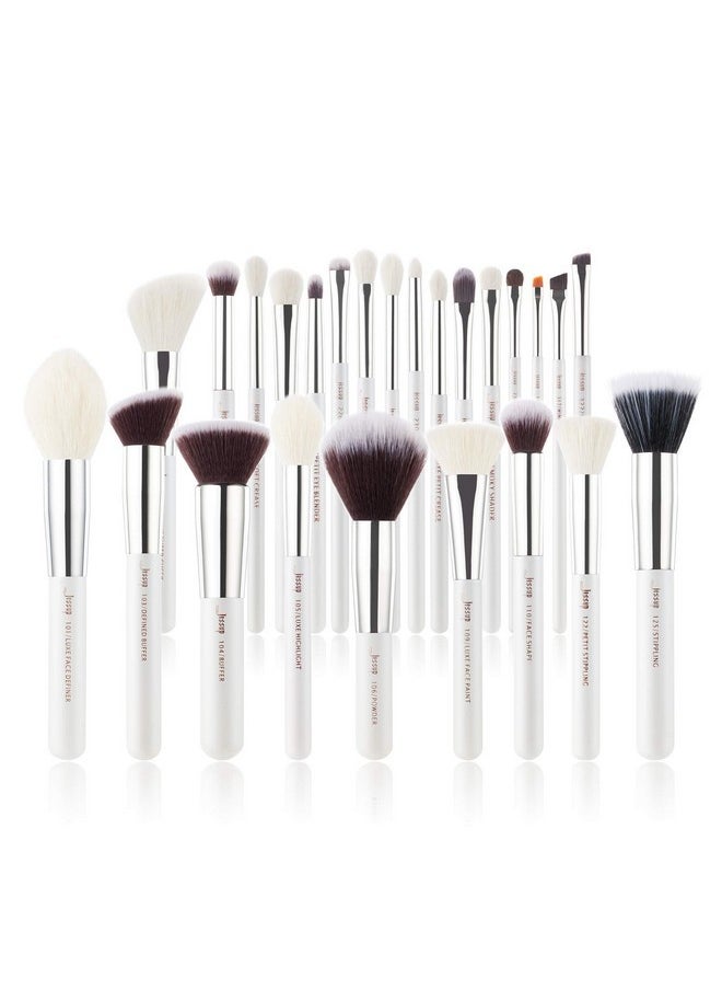 Brand 25Pcs Professional Makeup Brush Set Beauty Cosmetic Foundation Powder Blusher Eyeshadow Blending Highlight Concealer Natural-Synthetic Hair Brushes Set (Pearl White/Silver)