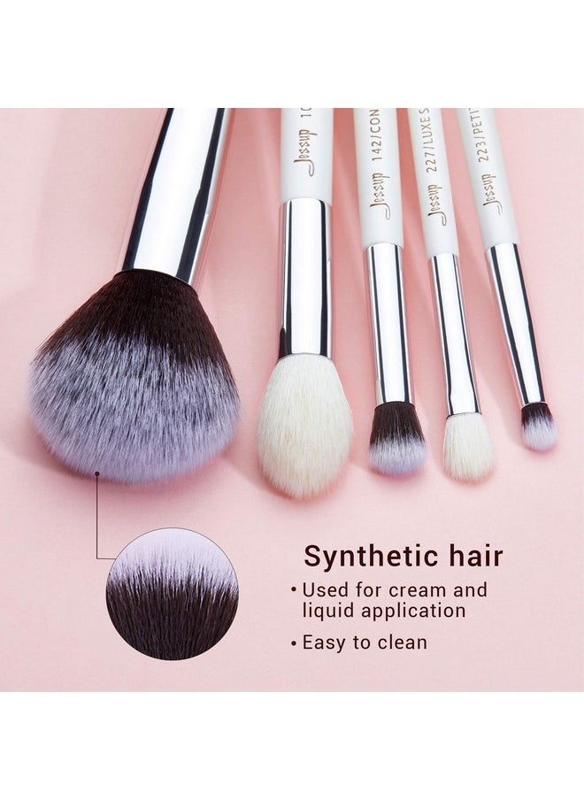 Brand 25Pcs Professional Makeup Brush Set Beauty Cosmetic Foundation Powder Blusher Eyeshadow Blending Highlight Concealer Natural-Synthetic Hair Brushes Set (Pearl White/Silver)