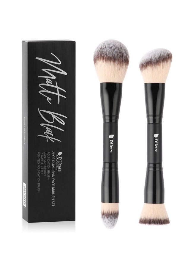 Makeup Brushes Duo End Foundation Contour Powder And Buffer Brush Bronzer Double Makeup Brush Set 2Pcs Black