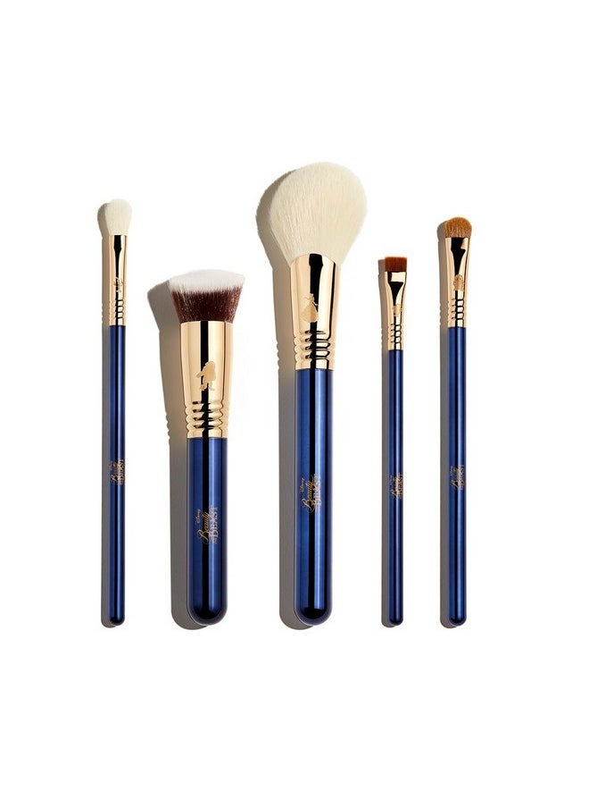 Makeup Brush Set - Limited-Edition Disney’S Beauty And The Beast Makeup Brushes Set With Premium Fibers And Durable Handles For Face & Eyes, Includes 5 Blue Makeup Brushes & Beauty Bag