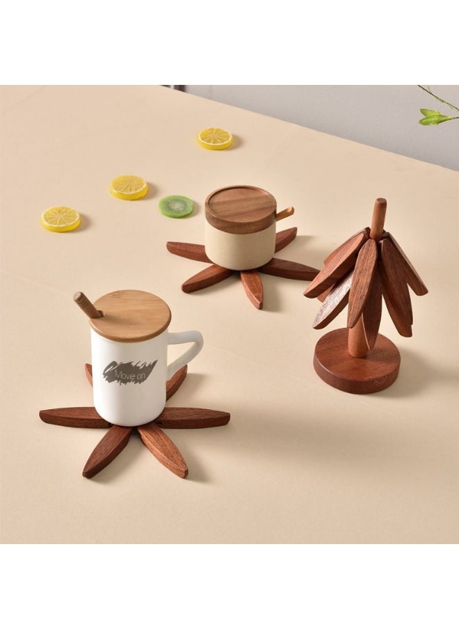 Wooden Heat-Resistant Coasters, Tree-Shaped Heat-Resistant Mat Set, Foldable Kitchen Wooden Heat-Resistant Pads