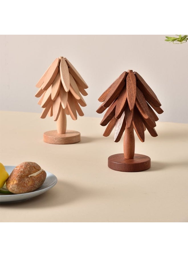 Wooden Heat Insulation Pads, Tree-Shaped Heat Resistant Mat Set, Foldable Wooden Kitchen Trivet