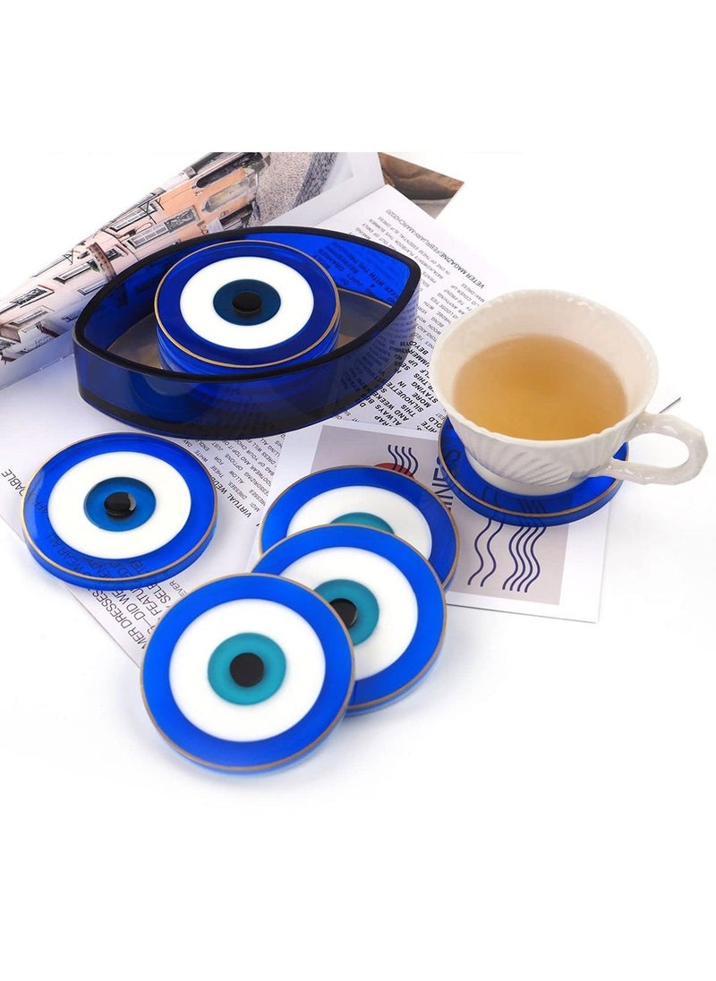 Coaster Resin Mold, 4Pcs Evil Eye Silicone Molds DIY Epoxy Mold for Coasters Resin Casting, Coaster Resin Molds with Coaster Stand Storage Box Molds for Gift, Home Decoration