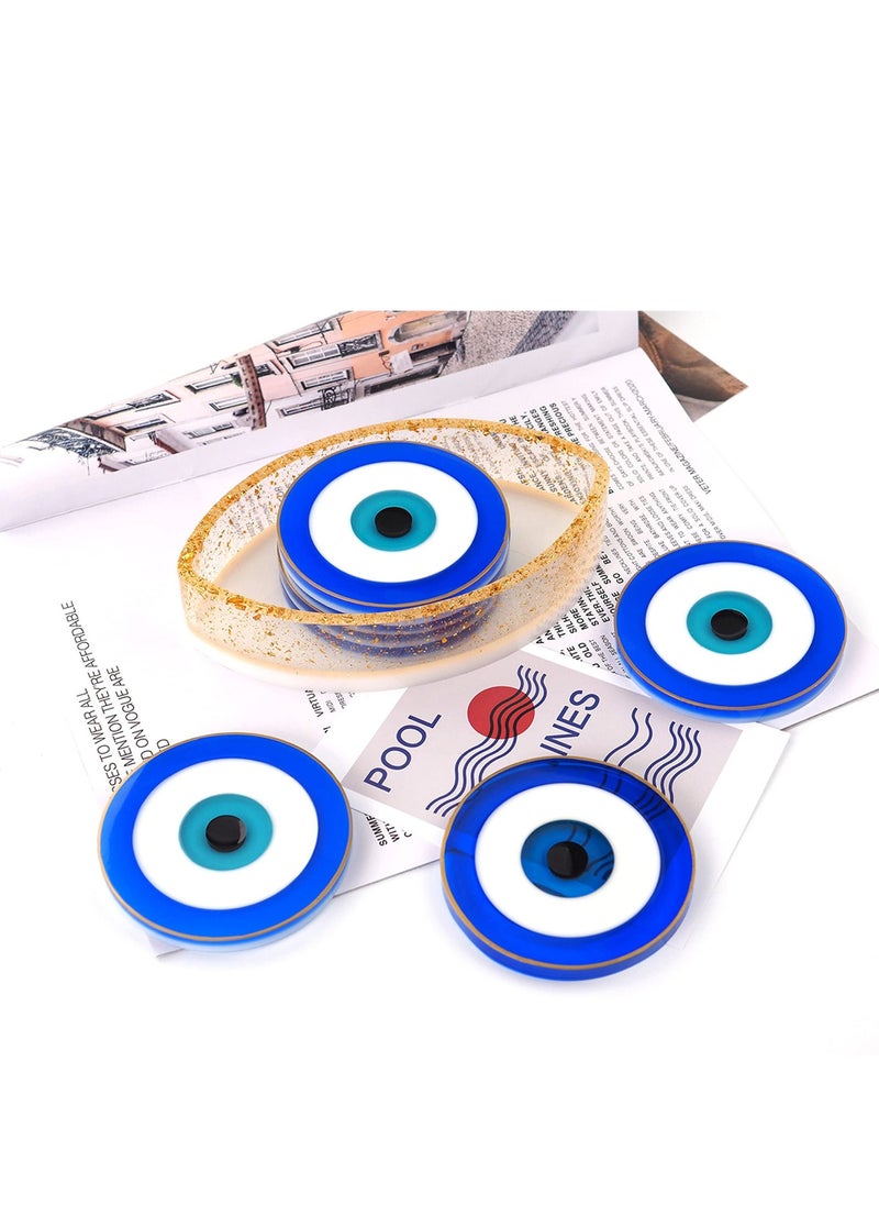 Coaster Resin Mold, 4Pcs Evil Eye Silicone Molds DIY Epoxy Mold for Coasters Resin Casting, Coaster Resin Molds with Coaster Stand Storage Box Molds for Gift, Home Decoration