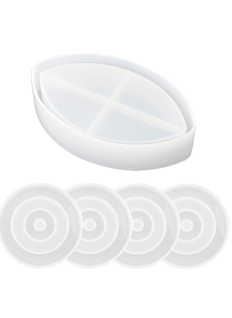 Coaster Resin Mold, 4Pcs Evil Eye Silicone Molds DIY Epoxy Mold for Coasters Resin Casting, Coaster Resin Molds with Coaster Stand Storage Box Molds for Gift, Home Decoration