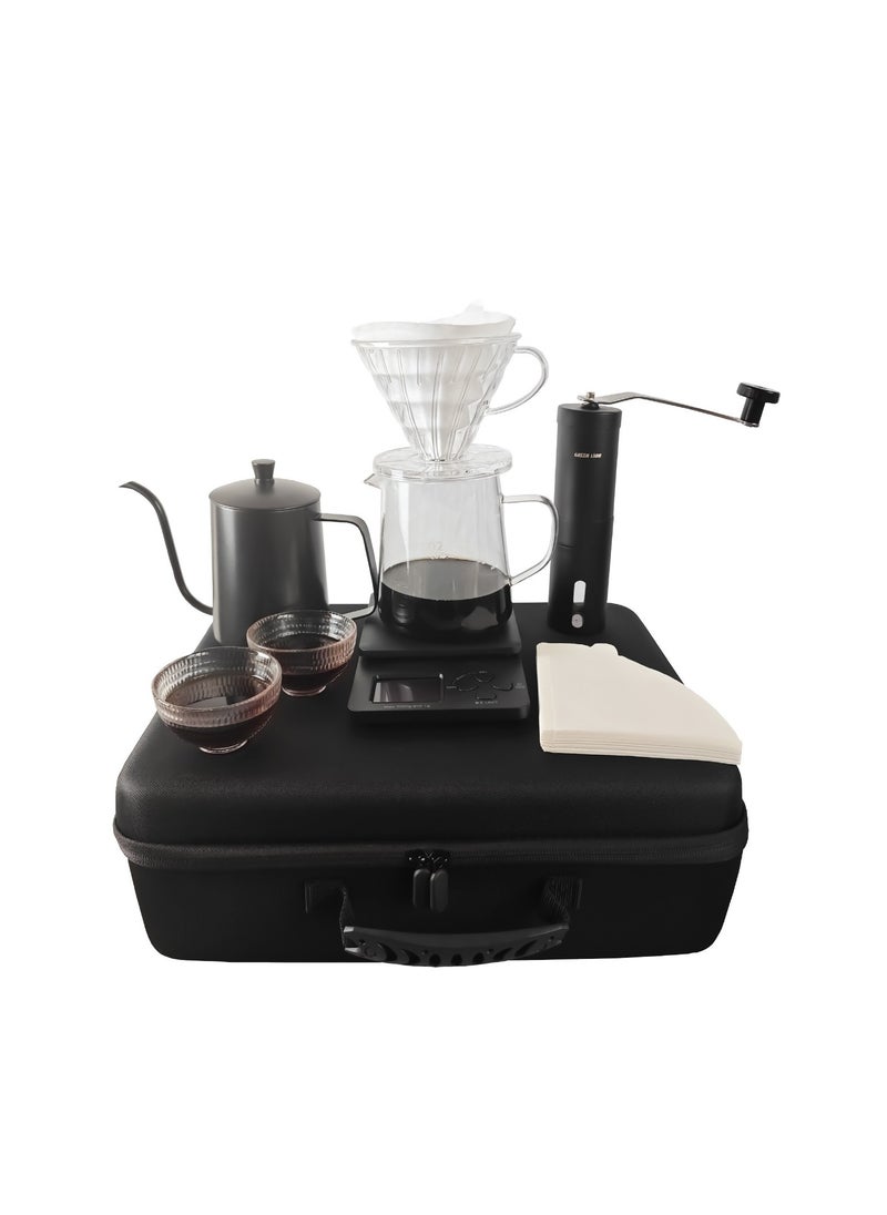 G-50 PLUS Coffee Maker Set / Coffee Grinder / Digital Scale / Glass Server / Acrylic Dripper / 600 ml Pour Over Kettle / x2 Glass Cup / 100pcs Paper Filter / Travel Box - Black