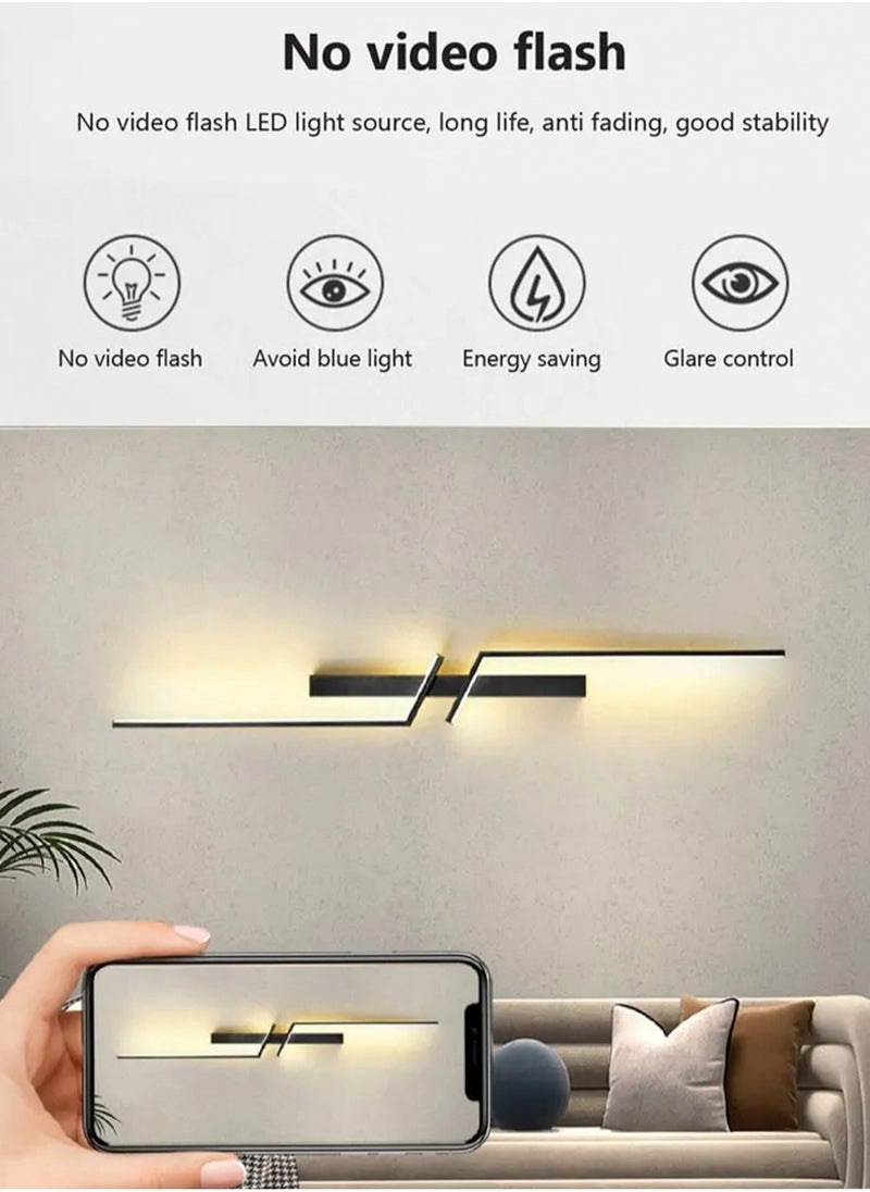 （BLACK, 100CM，Three color temperatures）Modern Creative Strip Led Wall Lamp Minimalist Bedroom Bedside Wall Sconce Led Lights Living Room TV Sofa Background Wall Lamp