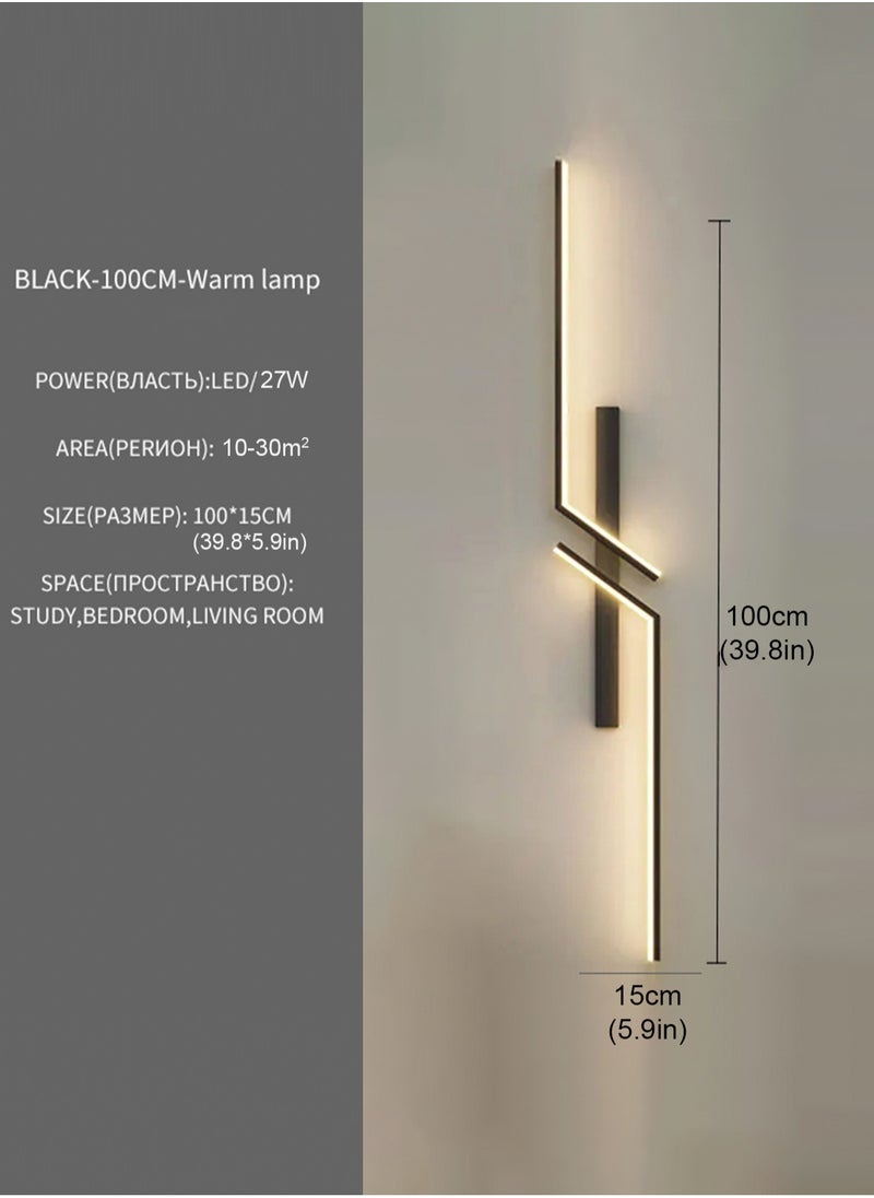 （BLACK, 100CM，Three color temperatures）Modern Creative Strip Led Wall Lamp Minimalist Bedroom Bedside Wall Sconce Led Lights Living Room TV Sofa Background Wall Lamp