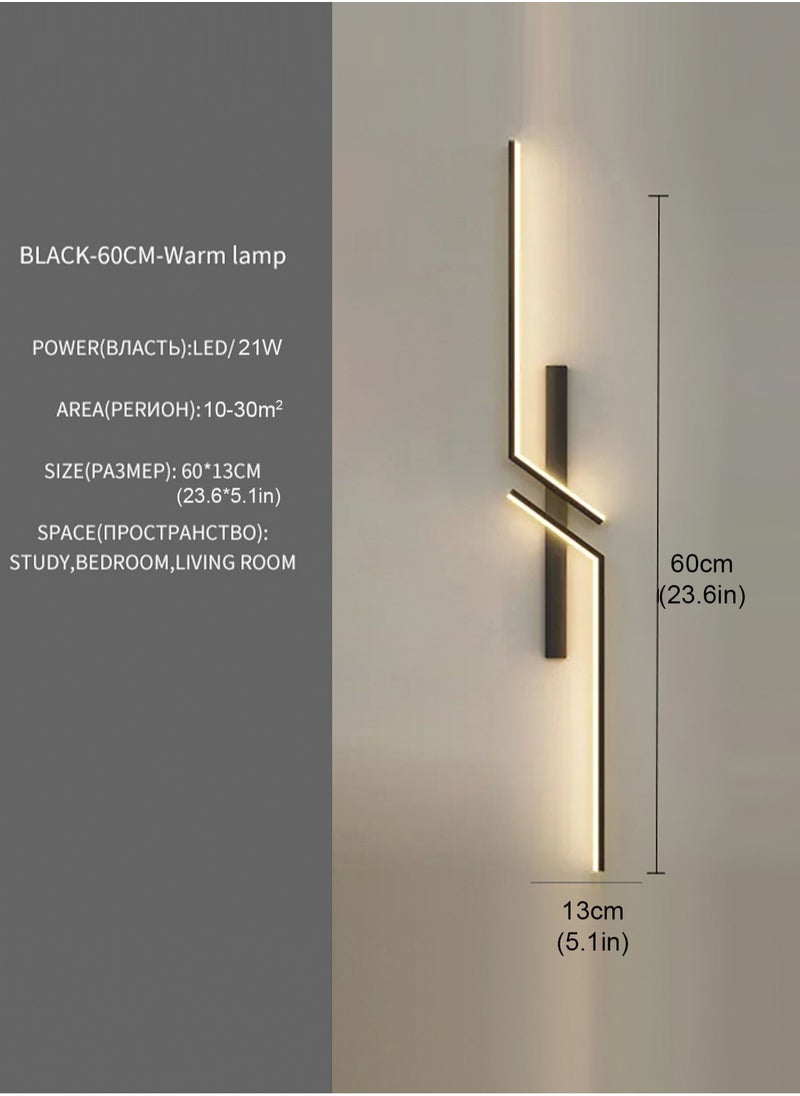 （BLACK, 60CM，Three color temperatures）Modern Creative Strip Led Wall Lamp Minimalist Bedroom Bedside Wall Sconce Led Lights Living Room TV Sofa Background Wall Lamp