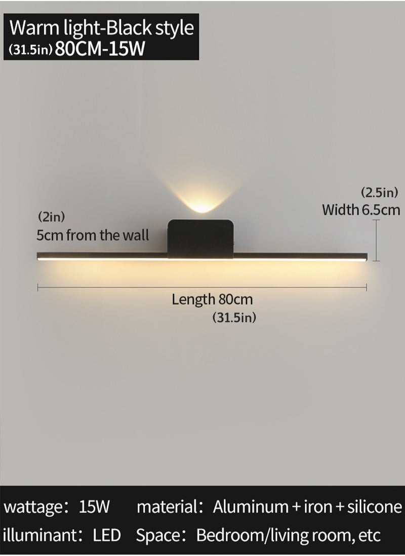 Living room Wall Sconce Lights Black - LED Bathroom Vanity Lights Over Mirror Wall Lighting Fixtures 15W Warm White 3000K Modern Aluminum Wall Lamp for Bathroom Bedroom Living Room, 80CM