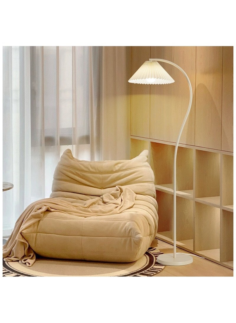 Living Room Floor Lamp Vintage Pleated Fabric Sofa Bedroom Bedside Ambiance Fishing Lamp, 7W Three Color Variable Light, 157*50cm