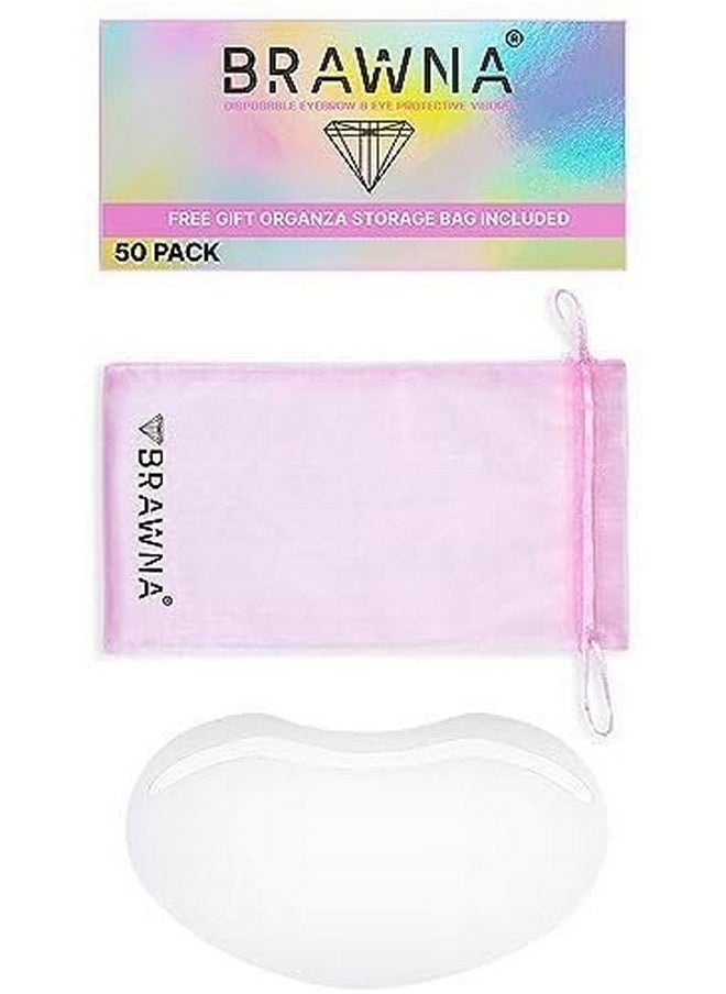 50 Pack Protective Shower Visors With Pink Organza Bag For Eyelash Extensions, Microblading, Brow Lamination, Eye Surgery, Blepharoplasty - Pmu Supplies