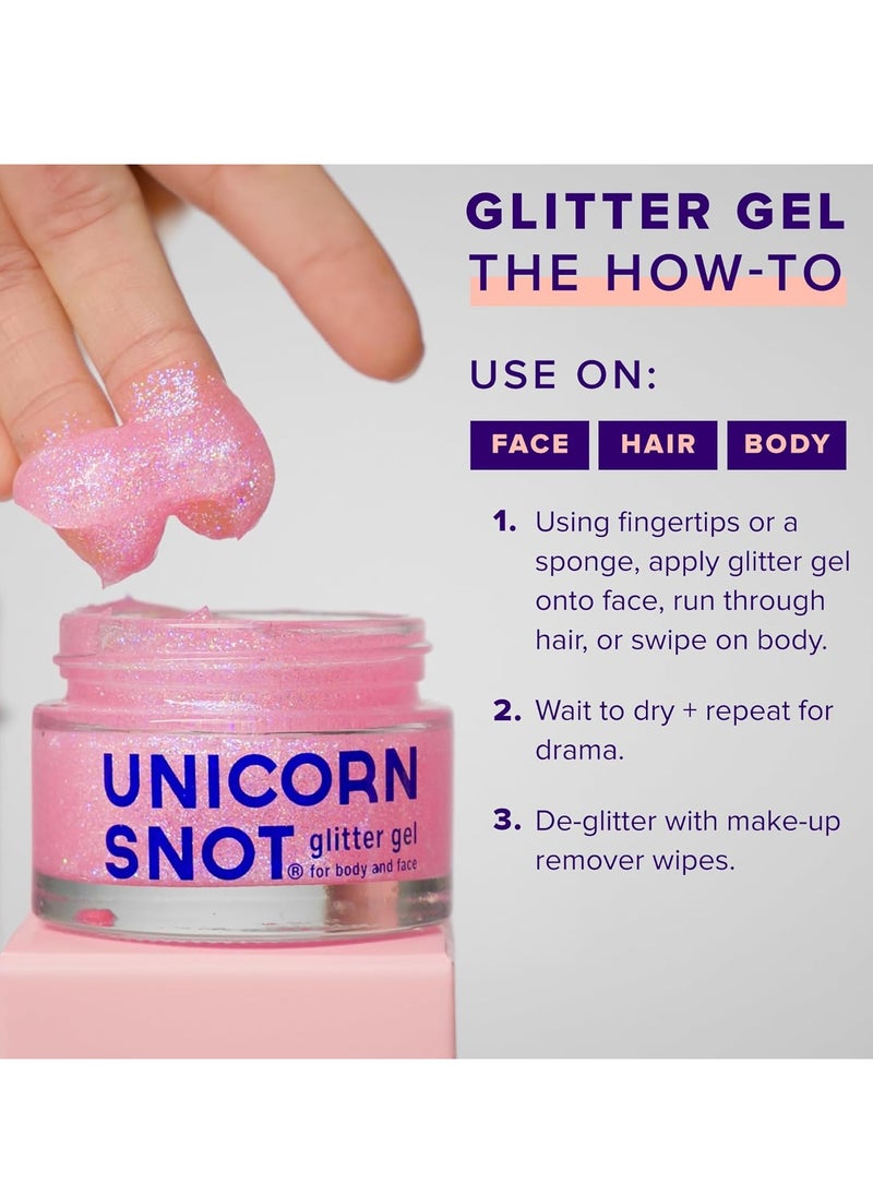 Unicorn Snot Face & Body Glitter Gel - Cosmetic-Grade Holographic Glitter - Stocking Stuffers for Women, Gifts for Teen Girls - Safe and Easy Application & Removal - Pink Glitter, 1.7oz (Flamingo)