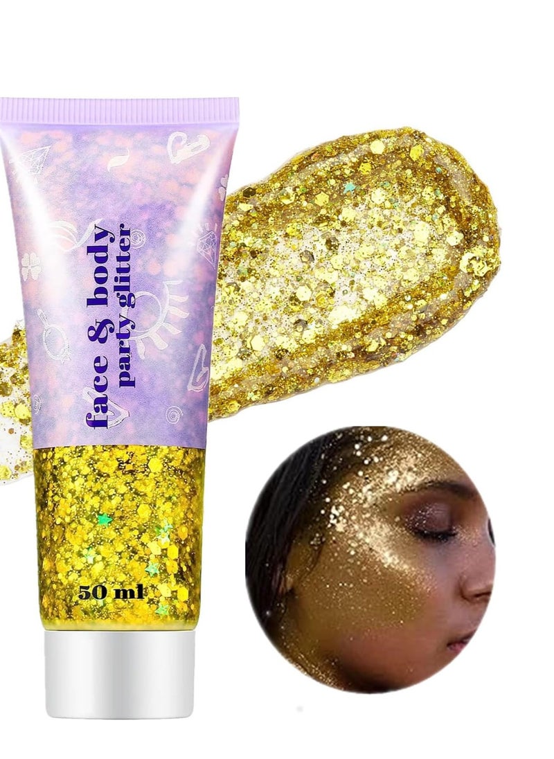 Go Ho Gold Face Body Glitter,Mardi Gras Glitter Makeup Gold Face Paint,Holographic Chunky Sequins Glitters for Eye Lip Hair Nails,Festival Glitter Rave Accessories,02 Gold Glitter