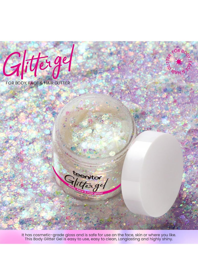 Teenitor Body Glitter, Face Glitter, White Glitter, 80g/2.8oz Face Body Glitter, Hair Glitter Gel, Rave Glitter, Mermaid Makeup Glitters for Kids