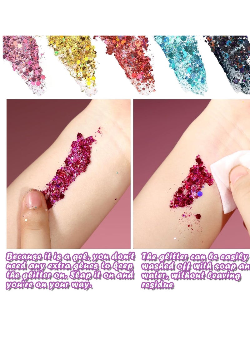 Teenitor Body Glitter Face Glitter Makeup Festival Glitter Gel, 12 Colors Face and Body Glitter Gel, Hair Glitter Gel, Glitter Gel Makeup, Glitter for Face and Hair, Halloween Makeup