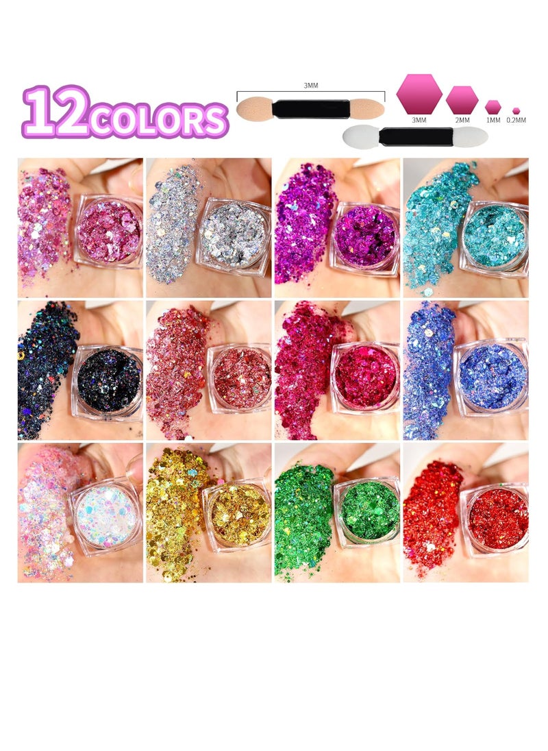 Teenitor Body Glitter Face Glitter Makeup Festival Glitter Gel, 12 Colors Face and Body Glitter Gel, Hair Glitter Gel, Glitter Gel Makeup, Glitter for Face and Hair, Halloween Makeup