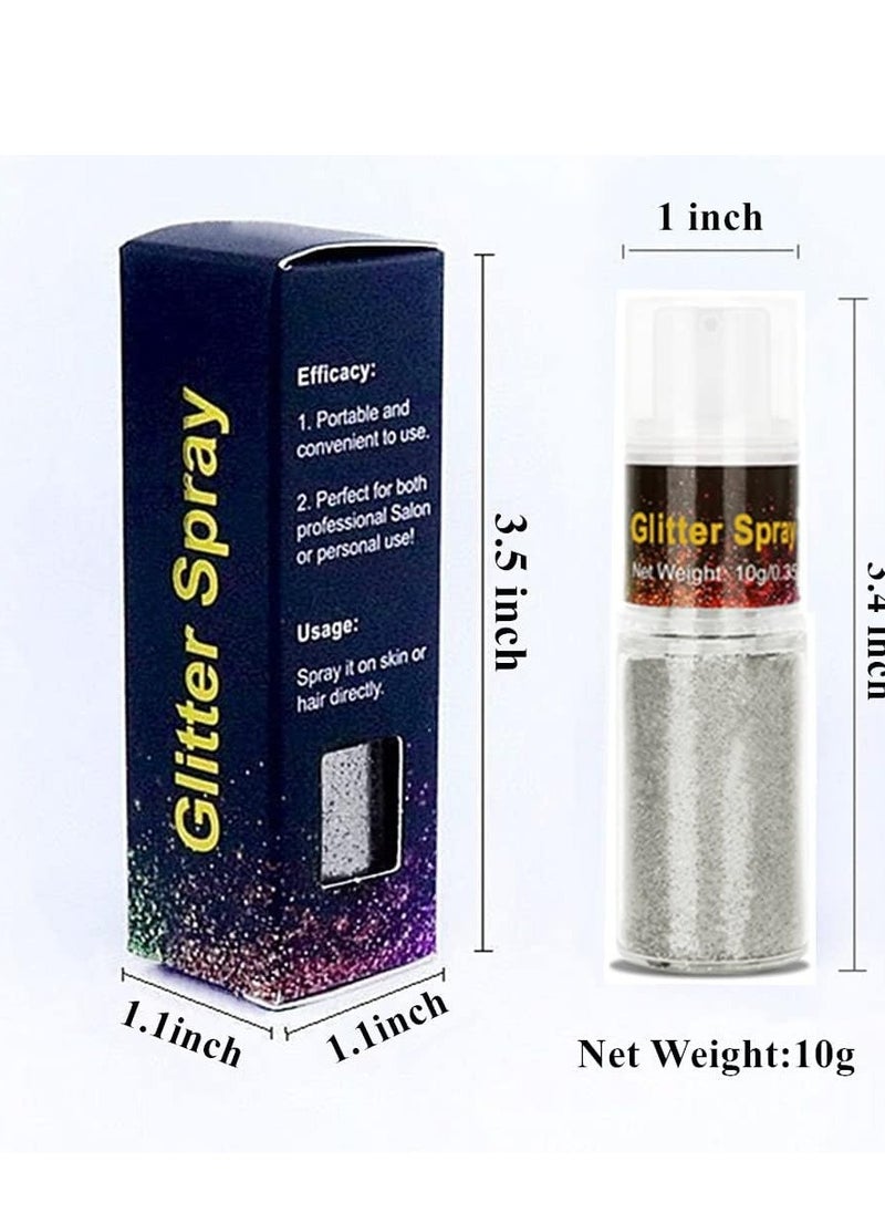 Go Ho Hair and Body Glitter Spray,Festival Glitter Dry Powder Makeup for Clothes,Silver Glitter Spray Loose Sparkle Powder,Holographic Ultra Fine Glitter,Resin Glitter for Crafts,10g