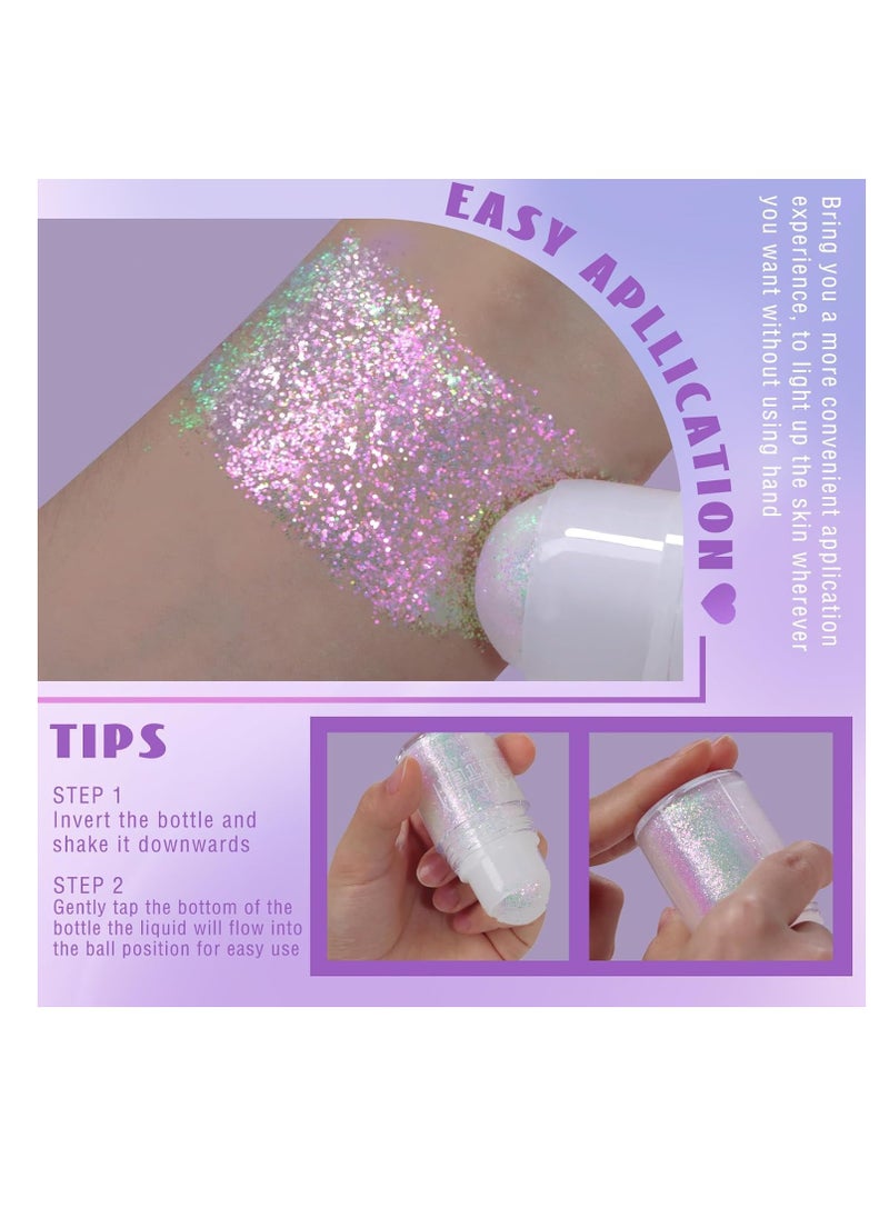 Roll-on Holographic Body Glitter Gel for Body Face Hair, Chameleon Color Changing Glitter Gel Under Light, Chunky Mermaid Sequins Festival Party Body Shimmer Glitter Makeup (8# Sparkling Pink)