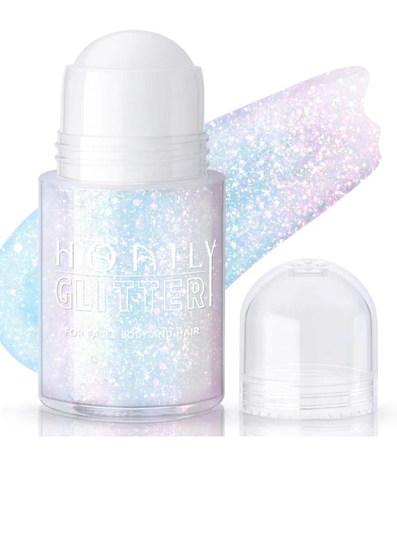 Roll-on Holographic Body Glitter Gel for Body Face Hair, Chameleon Color Changing Glitter Gel Under Light, Chunky Mermaid Sequins Festival Party Body Shimmer Glitter Makeup (8# Sparkling Pink)