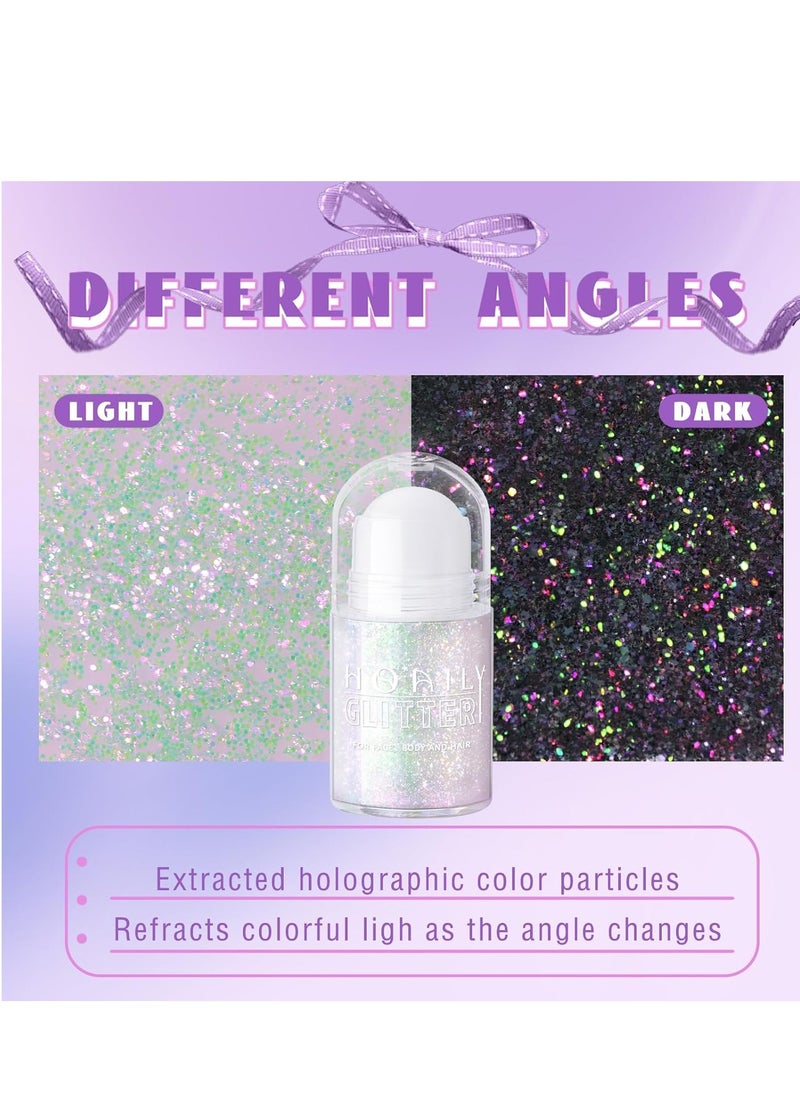 Roll-on Holographic Body Glitter Gel for Body Face Hair, Chameleon Color Changing Glitter Gel Under Light, Chunky Mermaid Sequins Festival Party Body Shimmer Glitter Makeup (8# Sparkling Pink)