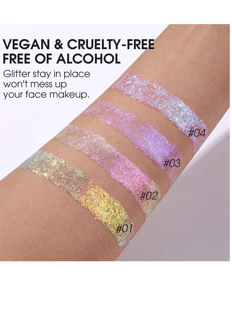 BestLand Holographic Body Glitter Gel - Cosmetic-Grade, Christmas Glitter Makeup for Face, Body, and Hair, Safe and Easy to Use, Perfect for Festivals Parties, Vegan & Cruelty Free (02 Stardust Pink)