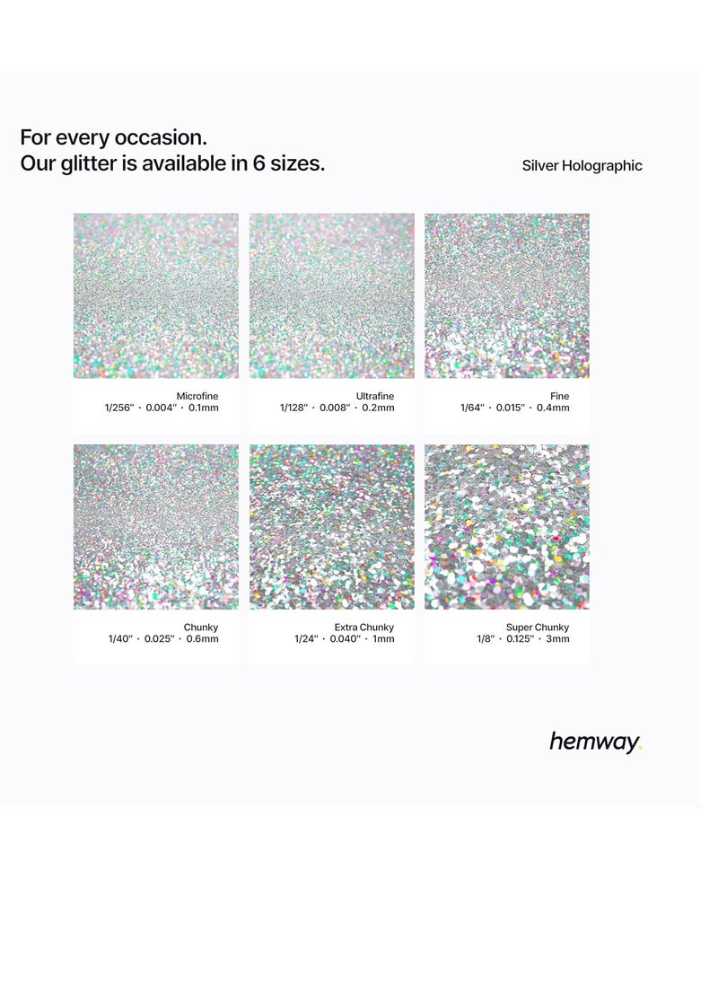 Glitter Silver Holographic Ultra Sparkle Sequins Nail Face Festival Christmas Halloween Makeup Ultrafine 100g / 3.5oz