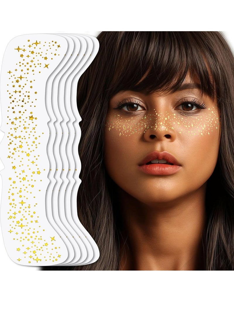 Teenitor 6 Pcs Sparkle Freckles, Gold Face Glitter Freckles Face Tattoo, Sweatproof Waterproof Gold Glitter Face Freckles, Fake Freckles for Women