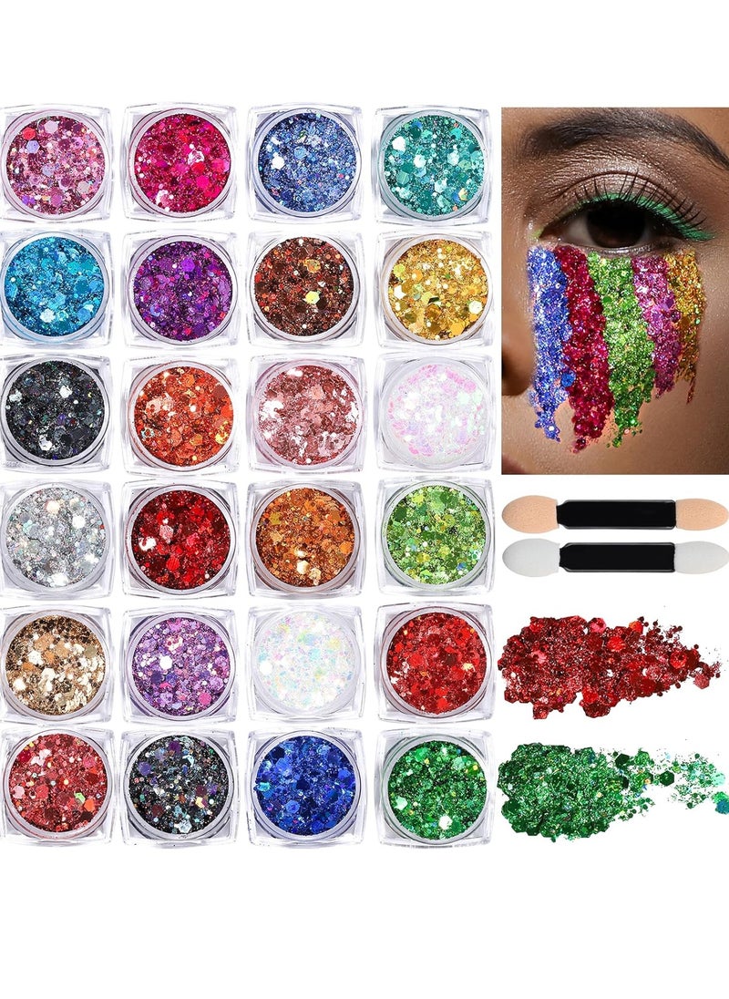 Teenitor 24 Colors Face Glitter Body Glitter Gel, Hair Glitter Gel, Glitter for Halloween Makeup, Face Makeup Glitter Gel for Face, Body, Hair