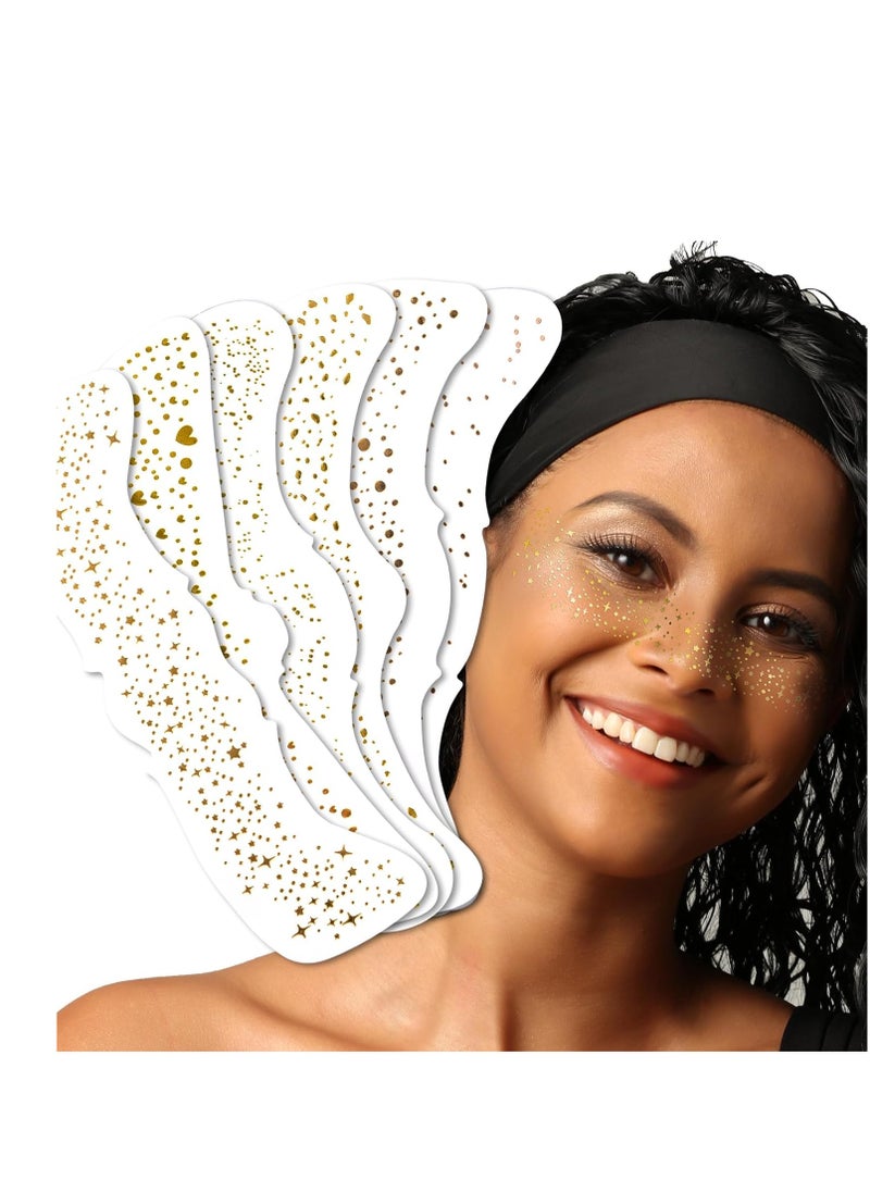 Teenitor 6 PCS Gold Face Glitter Freckles Face Tattoo, Gold Face Glitter Makeup Patches, Sweatproof Waterproof Fake Freckles