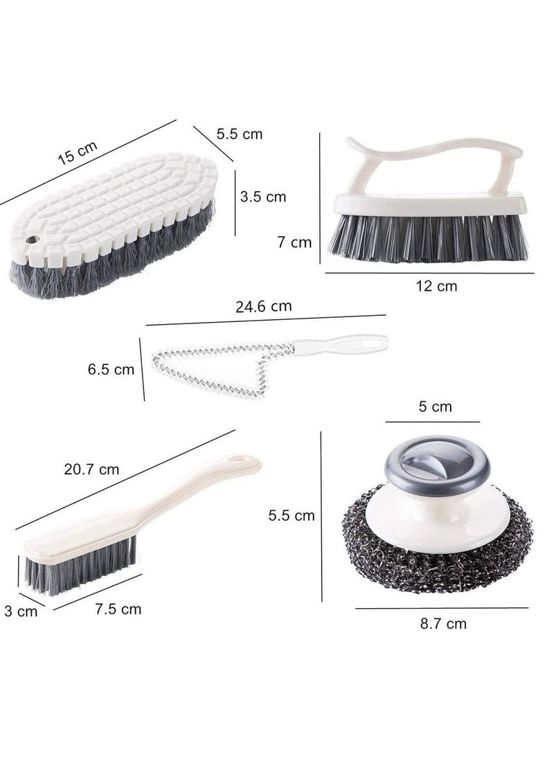 Dish Brush Steel Ball Pot Brush Kitchen Crevice Cleaning Brush with Scraper Bathroom Scrub Brush 5PCS Handle Brushes