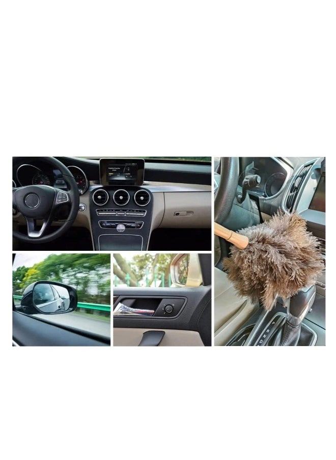 Fluffy Natural Ostrich Feather Duster, Genuine Ostrich Feathers with Wooden Handle and Eco-Friendly Reusable Handheld Ostrich Feather Duster for Cleaning Supplies