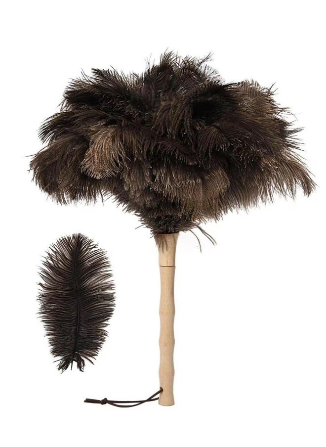 Fluffy Natural Ostrich Feather Duster, Genuine Ostrich Feathers with Wooden Handle and Eco-Friendly Reusable Handheld Ostrich Feather Duster for Cleaning Supplies