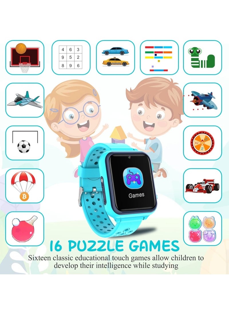 Kids Smart Watch 16 Game Smart Watch for kids Phone Fashion Smartwatches for Children 3-14 Great Gifts To Girls Boys Electronic Learning Toys (Blue)