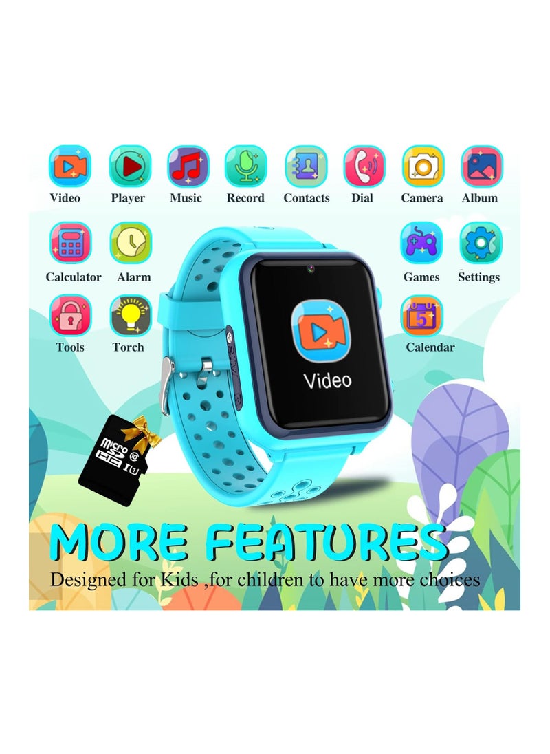 Kids Smart Watch 16 Game Smart Watch for kids Phone Fashion Smartwatches for Children 3-14 Great Gifts To Girls Boys Electronic Learning Toys (Blue)