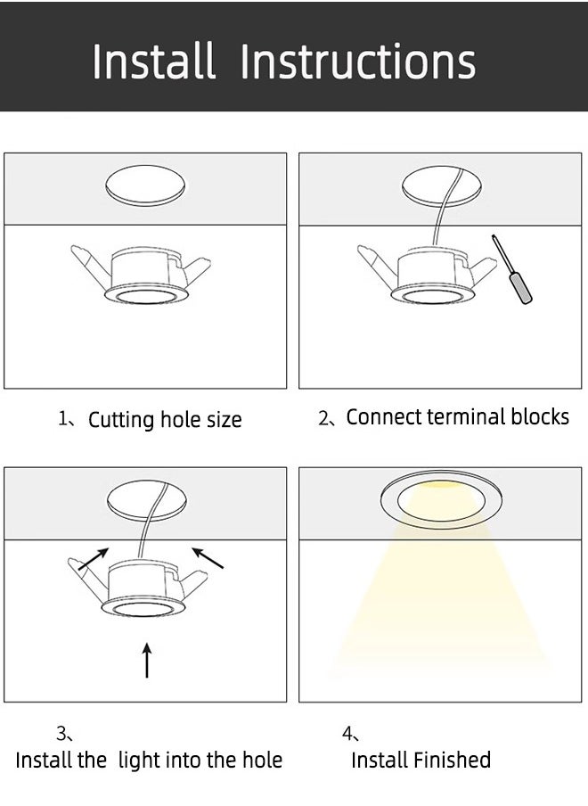 Small Recessed Spotlights LED 3W Ceiling Light With Separate Transform AC85-265V For Indoor House Use,Wardrobe,Wine Cabinet,Artwork Mini Light,DIY Lamps (White Shell,Warm White Color)2Pack