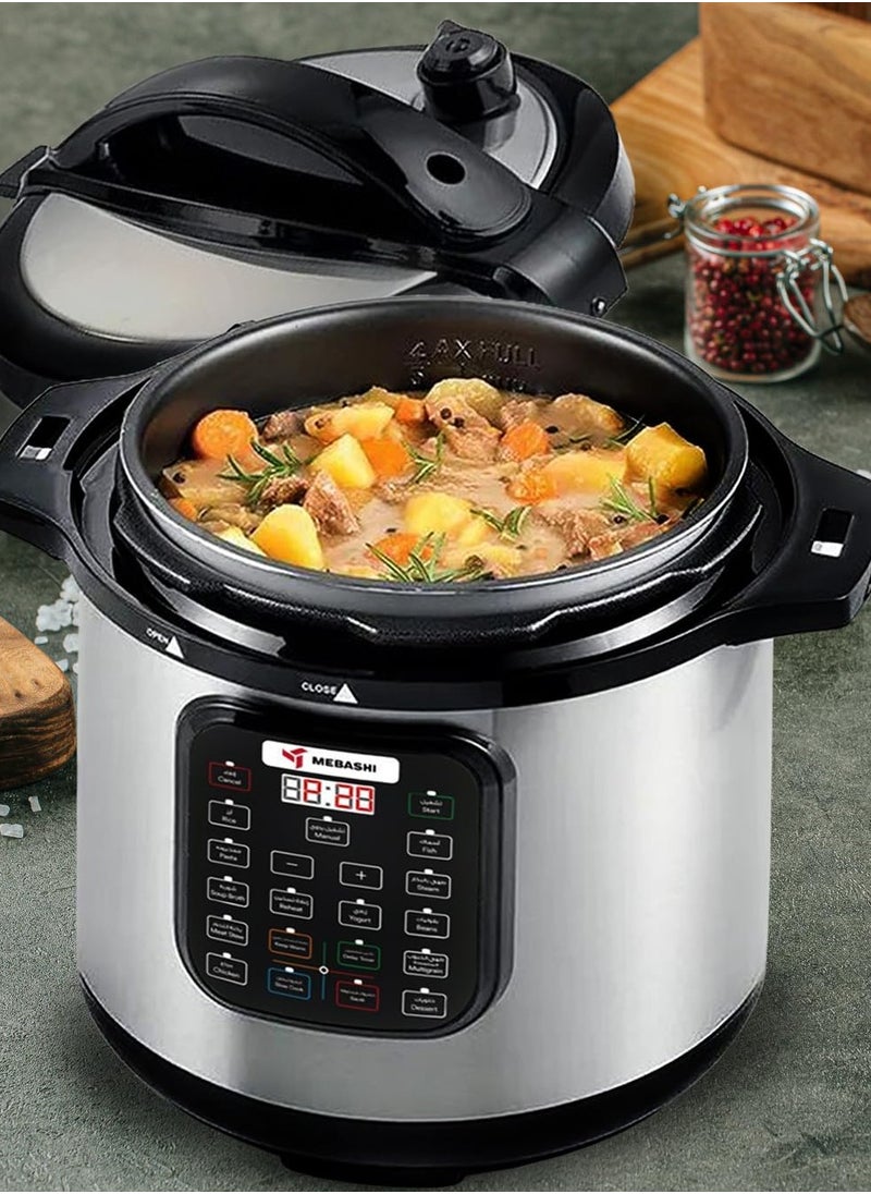 MEBASHI Japan 1600W 12L Digital Electric Pressure Cooker 13-in-1 Multi-Function Cooker with Over 10 Safety Features - (1600W) Black (ME-PC812)