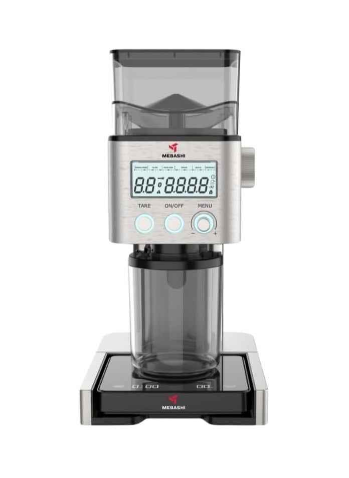 MEBASHI Coffee Grinder with Bluetooth Scale, 31 Settings, 150g Bean Capacity, Stainless Steel (ME-CG2301)(180W)