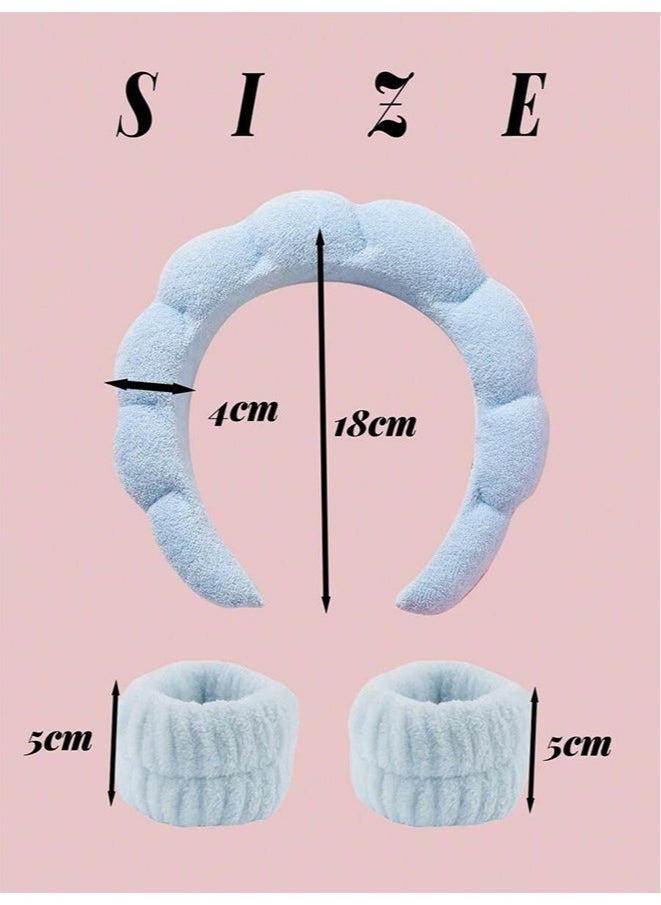 6 pcs Women Facial headband u0026 wrist towels,Blue Spa Headband u0026 Wristband Set for Washing Face Makeup,Silk Hair Scrunchies/Flower Hair Claw Clips